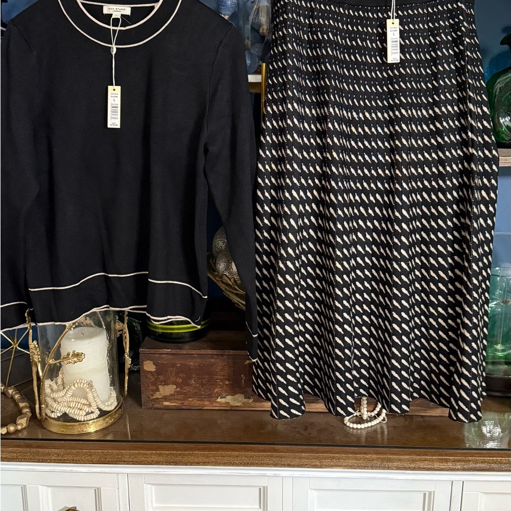 Max Studio Black and White Patterned Midi Skirt